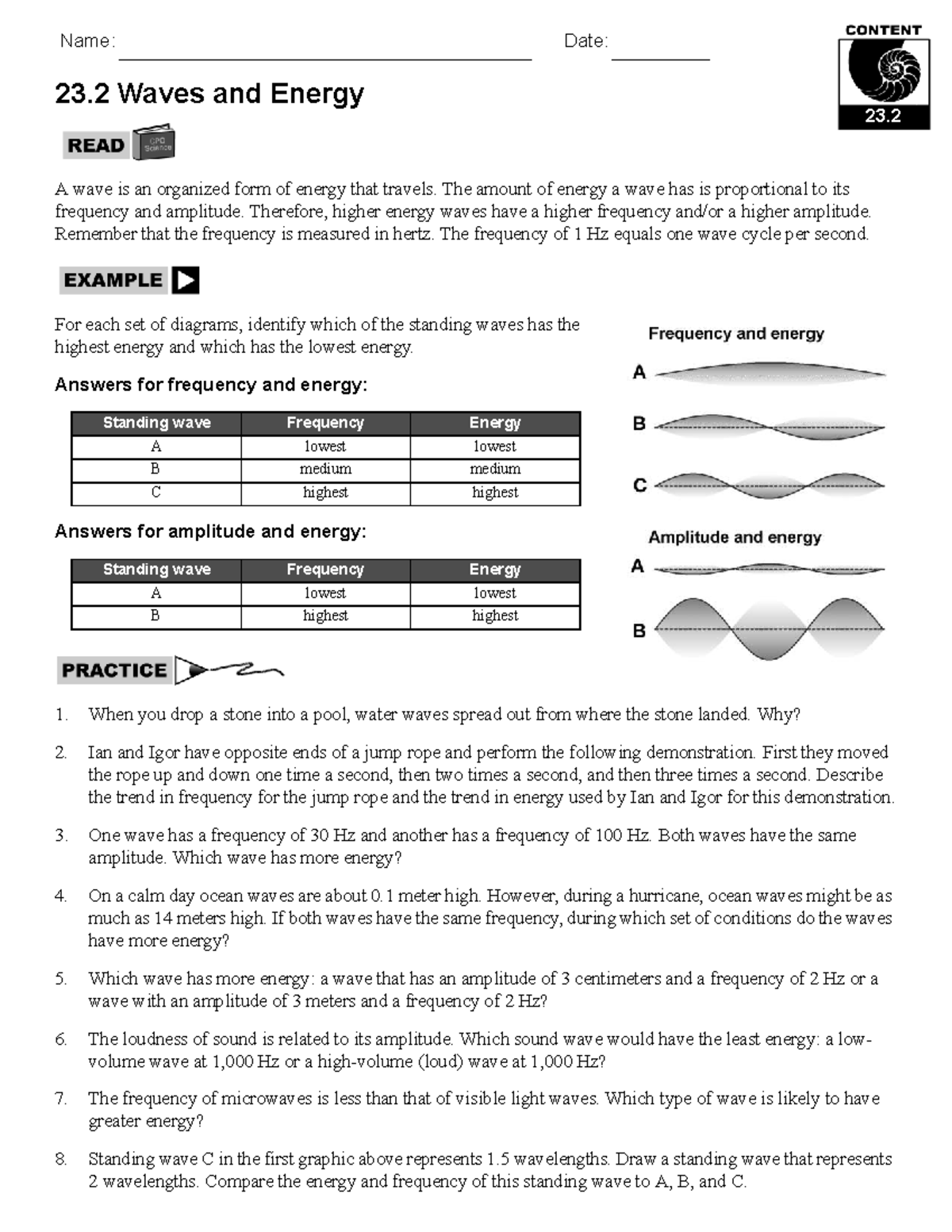 Worksheet - Waves & Energy 23.2: Understanding Wave Properties - Studocu