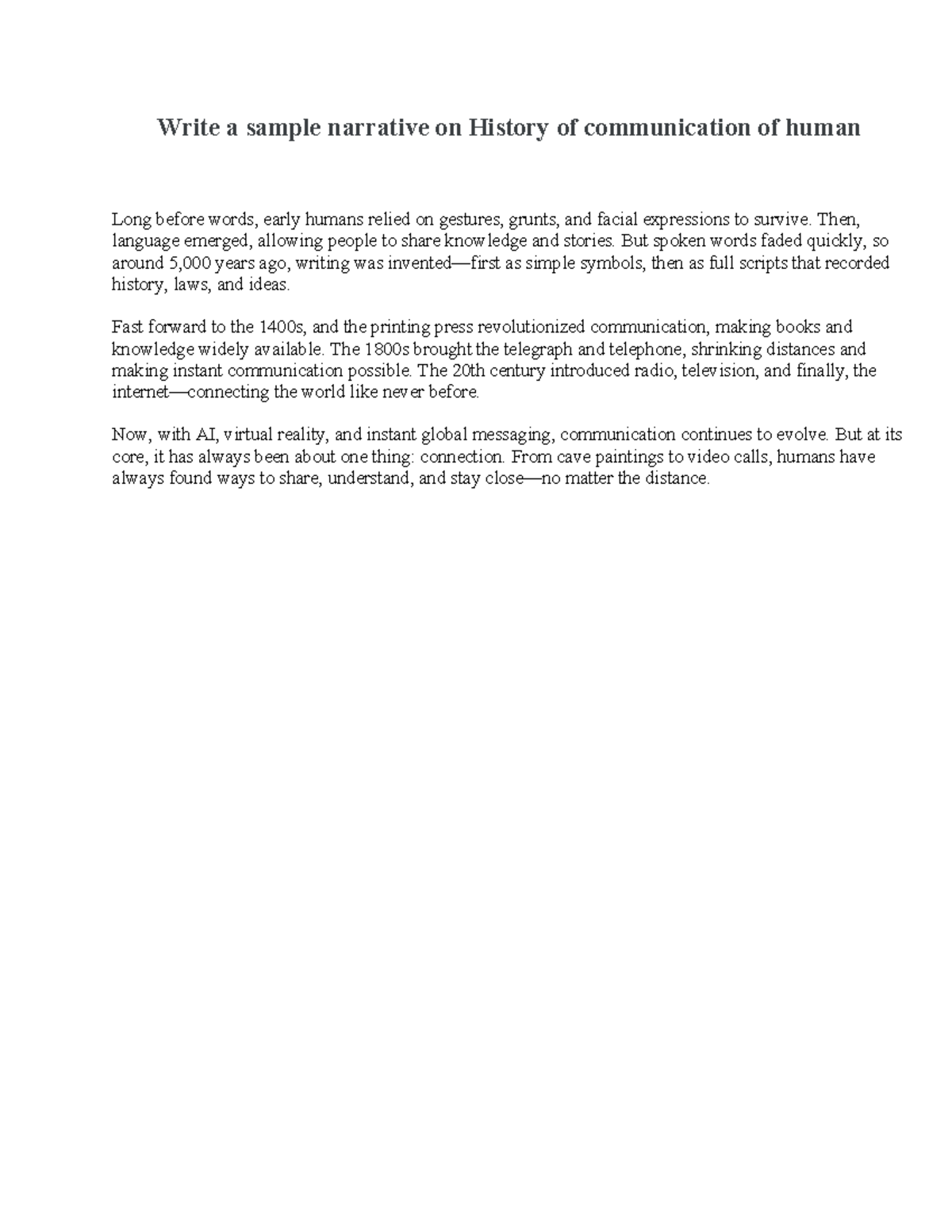 History of human communication - Write a sample narrative on History of ...