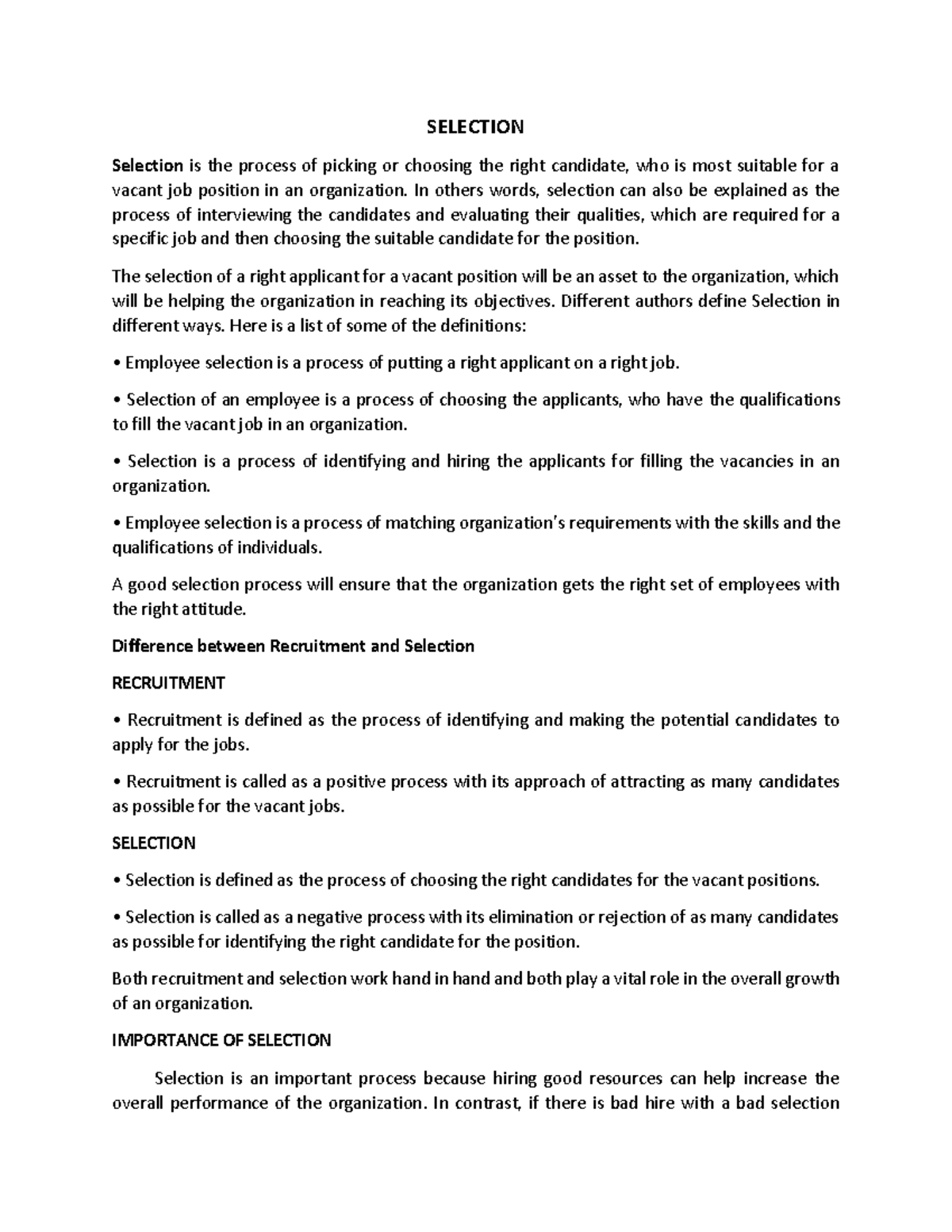 Selection - Human Resource Management - SELECTION Selection is the ...