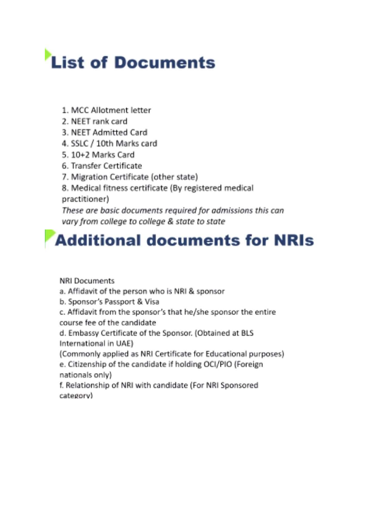 NEET Counselling Document List - WFR - Studocu