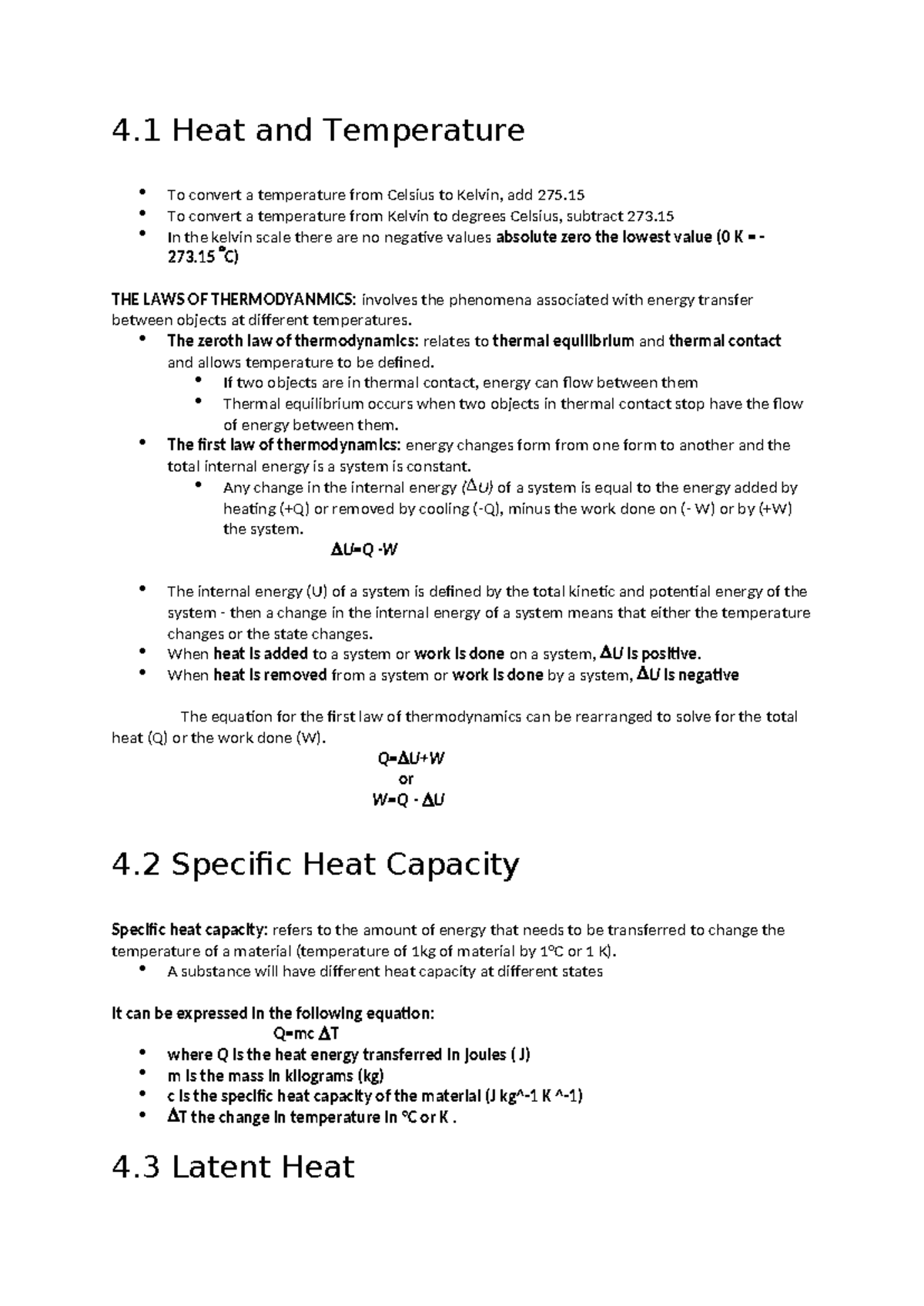 Physics 4-5 Summary Notes: Heat, Temperature, and Thermodynamics - Studocu