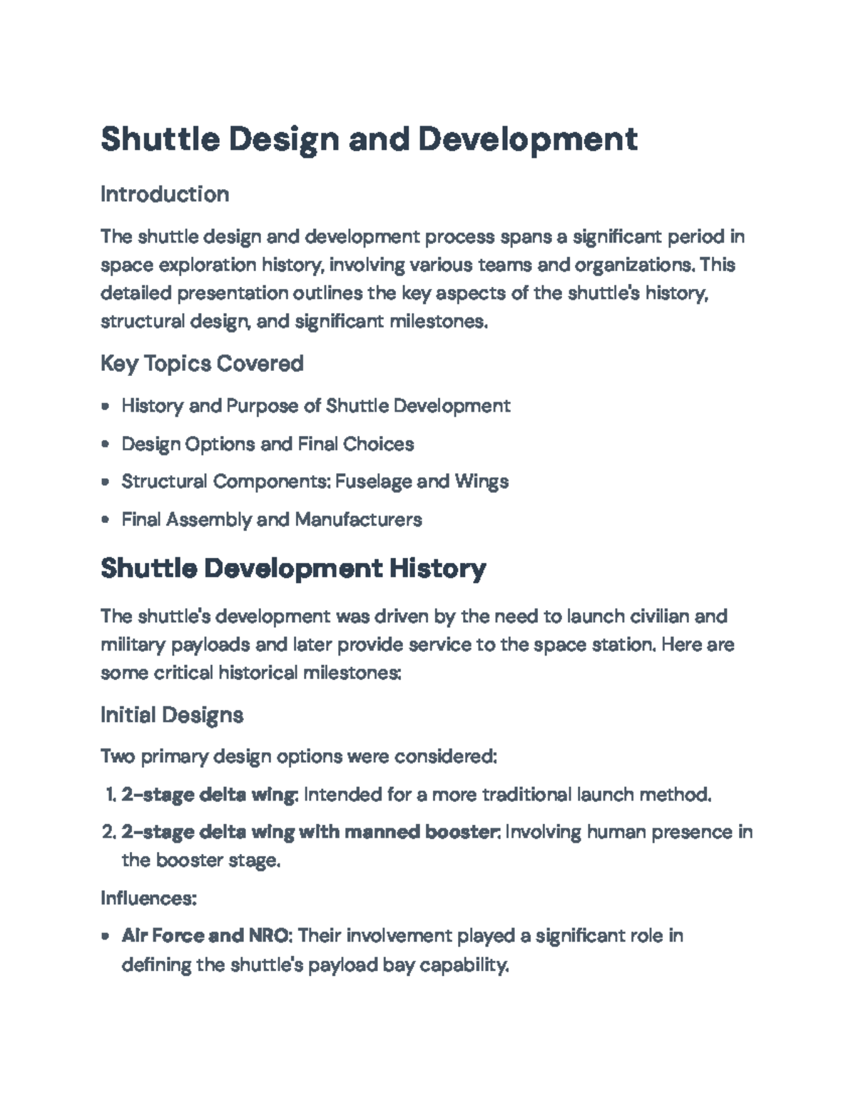 Shuttle Design and Development Overview: Key Insights and Milestones ...