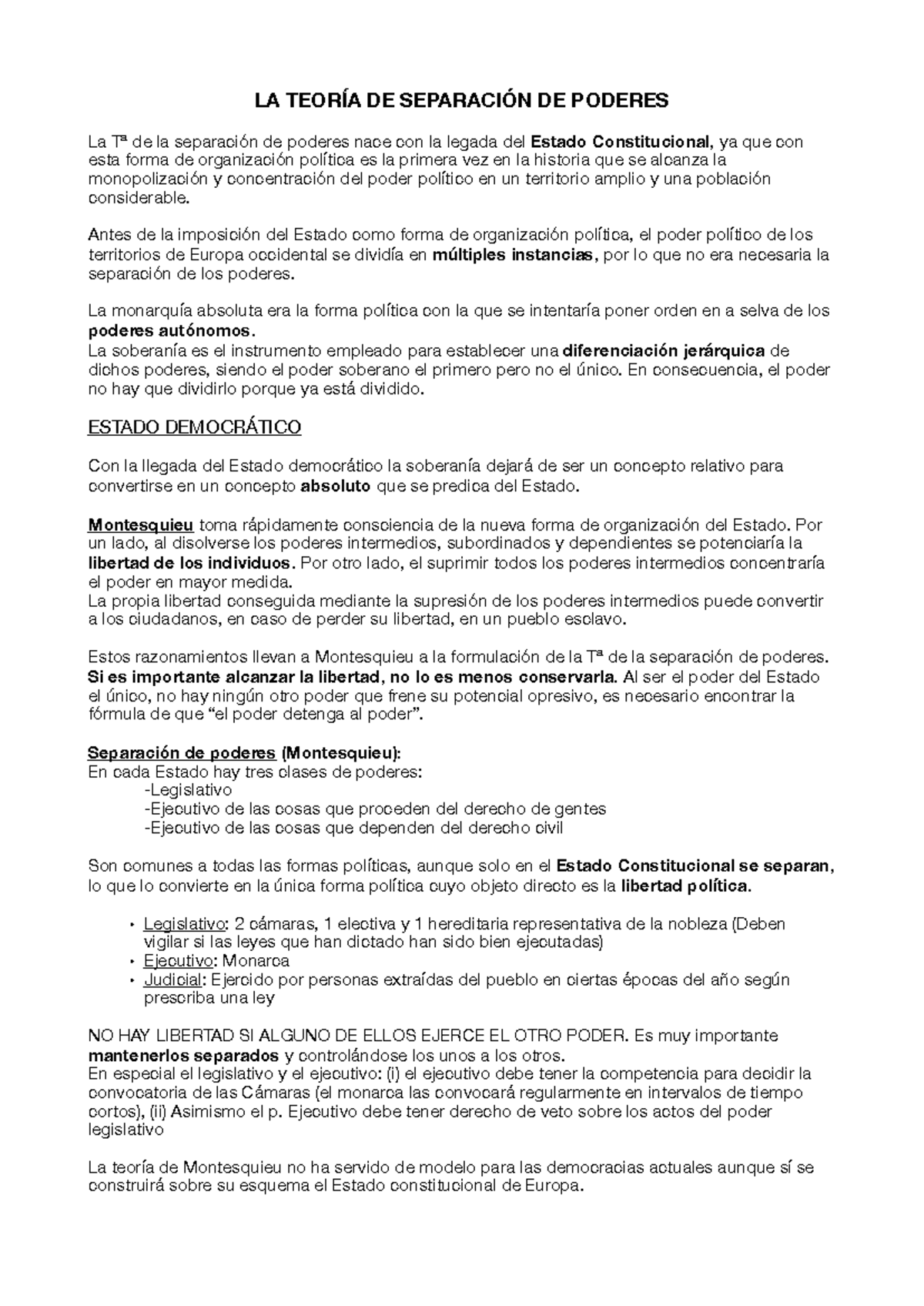 Teoría de la Separación de Poderes en el Estado Constitucional - Studocu