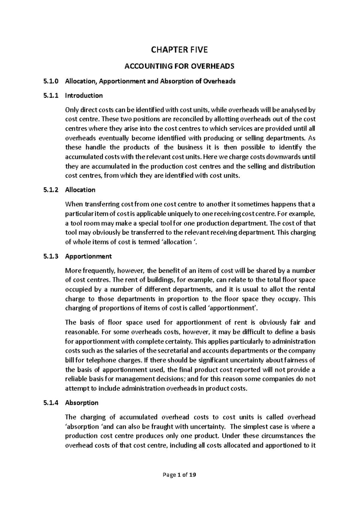 CA - Chapter 5: Understanding Overhead Costing Methods and Procedures ...