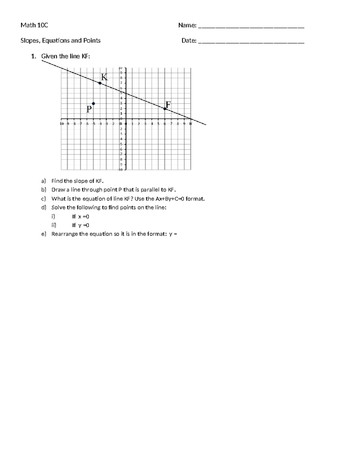 Math 10C: Slopes, Equations, and Points - Study Guide - Studocu