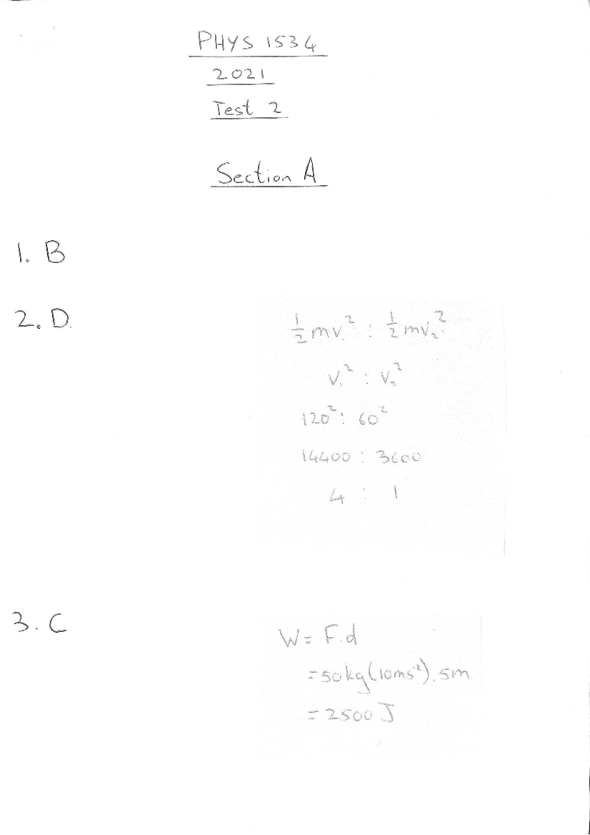 PHYS 1534 2021 Test 2 Section A & B Solutions and Notes - Studocu