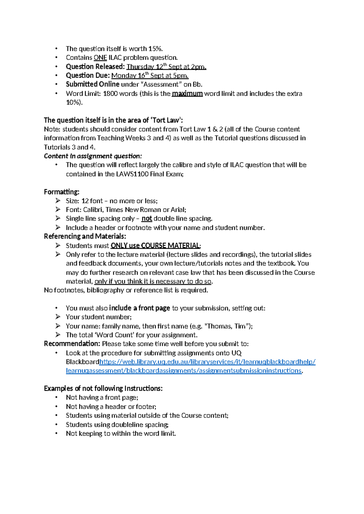 LAWS1100 Tort Law Assignment: ILAC Problem Question Guide - Studocu