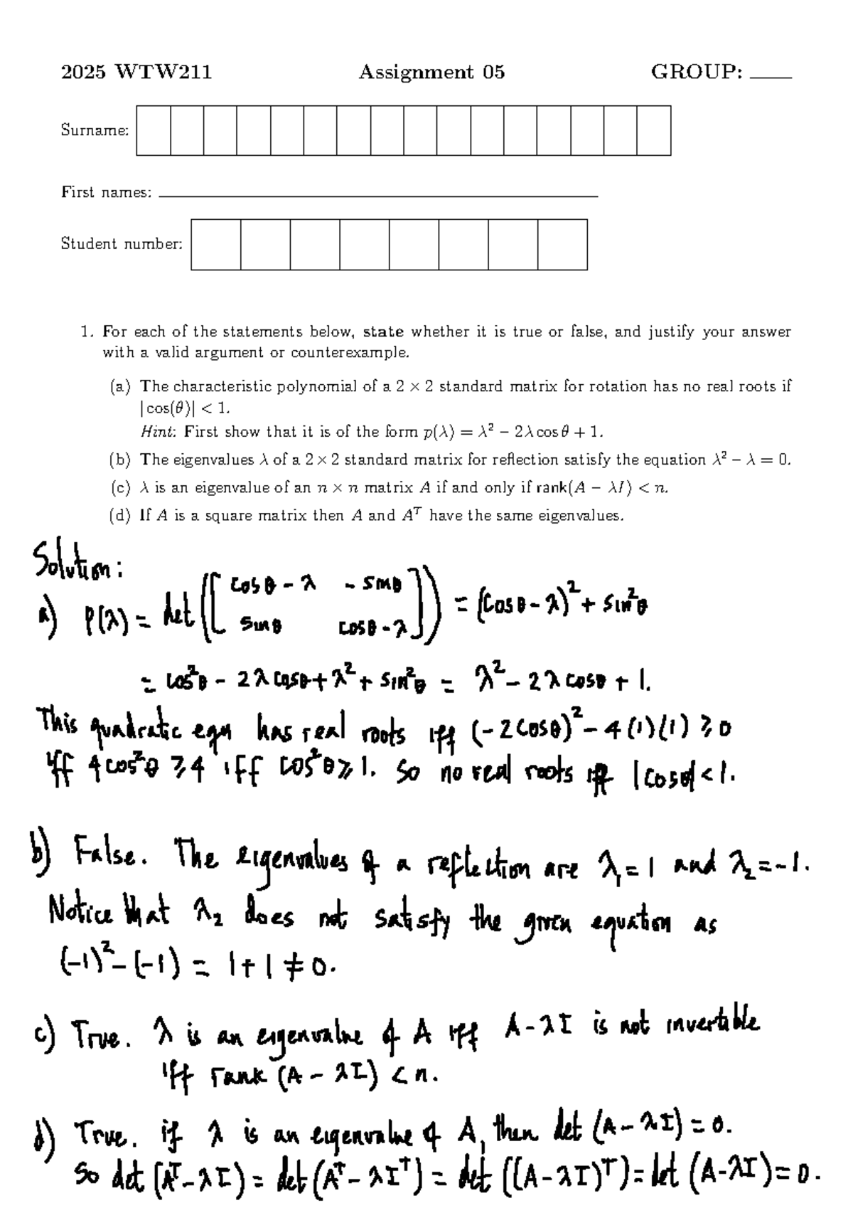 2025 WTW211 Assignment 05 - Memo and Solutions - Studocu