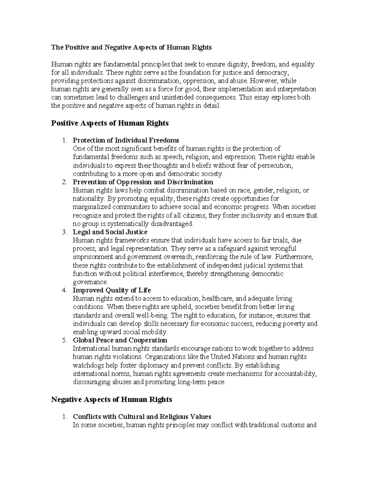 The Positive and Negative Aspects of Human Rights - These rights serve ...
