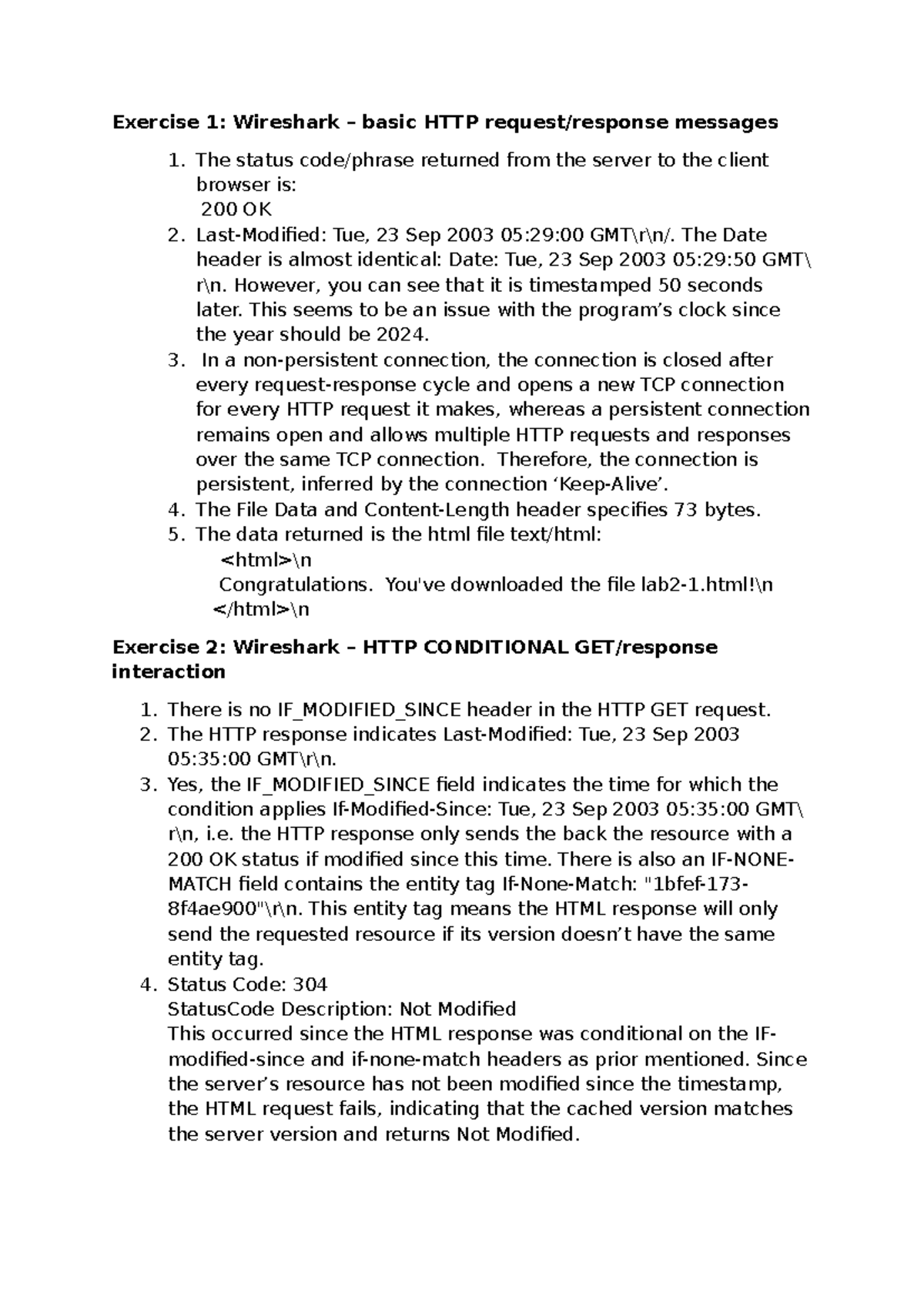 Lab 2: Wireshark HTTP Request/Response Analysis Notes - Studocu