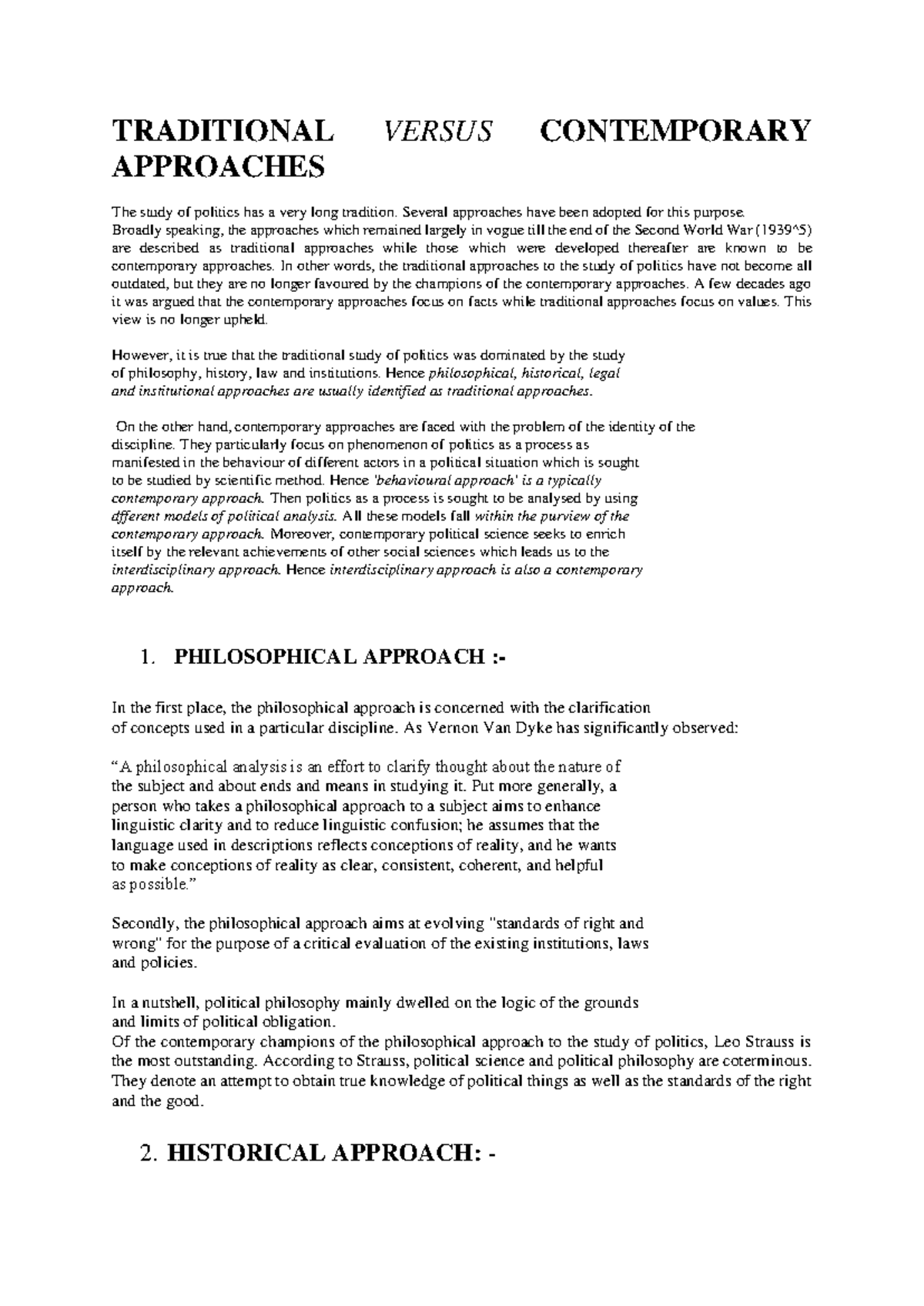 Traditional vs. Contemporary Approaches in Political Science - POL ...