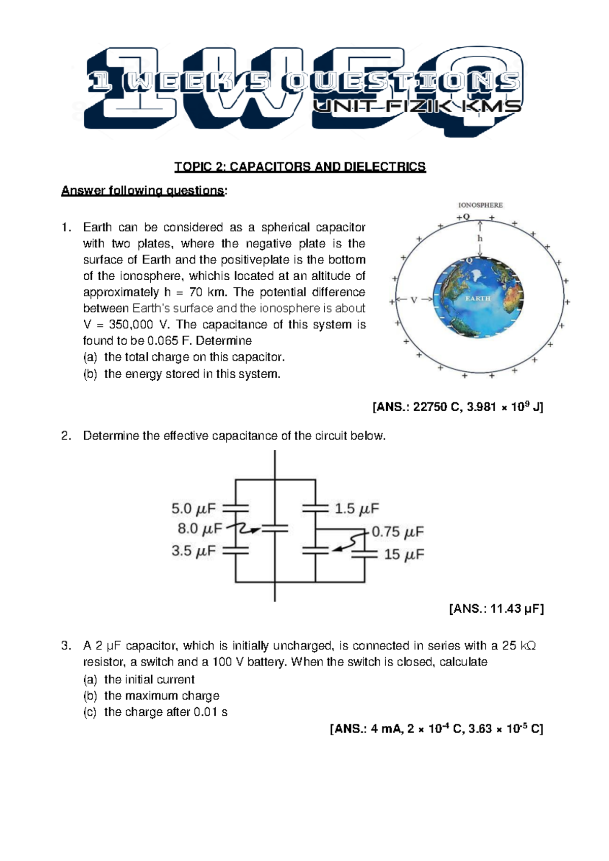 1W5Q Topic 2: Capacitors and Dielectrics - Key Concepts and Problems ...