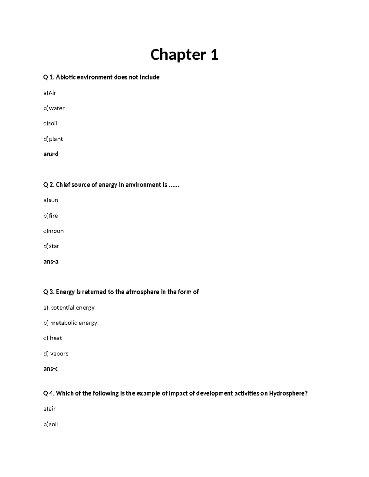 Comprehensive Question Bank for Environmental Science EST - Studocu