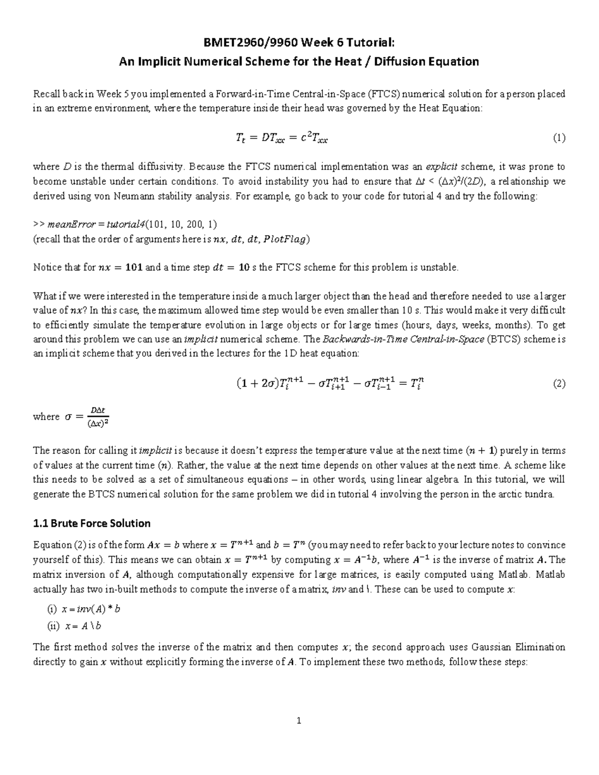 BMET2960 Week 6 Tutorial: Implicit Numerical Scheme for Heat Diffusion ...