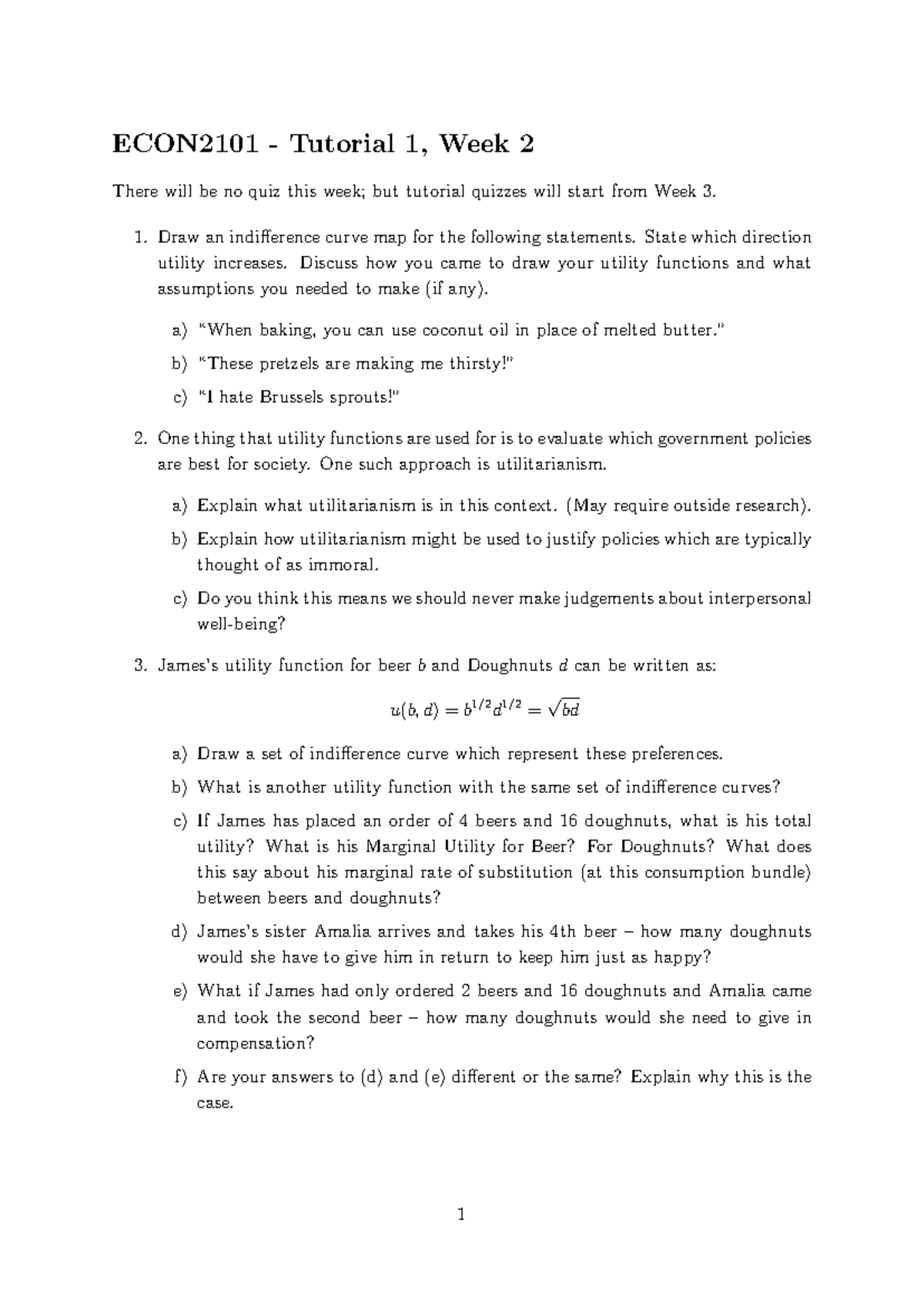 ECON2101 Tutorial 1 Week 2 - ECON2101 - Tutorial 1, Week 2 There will ...