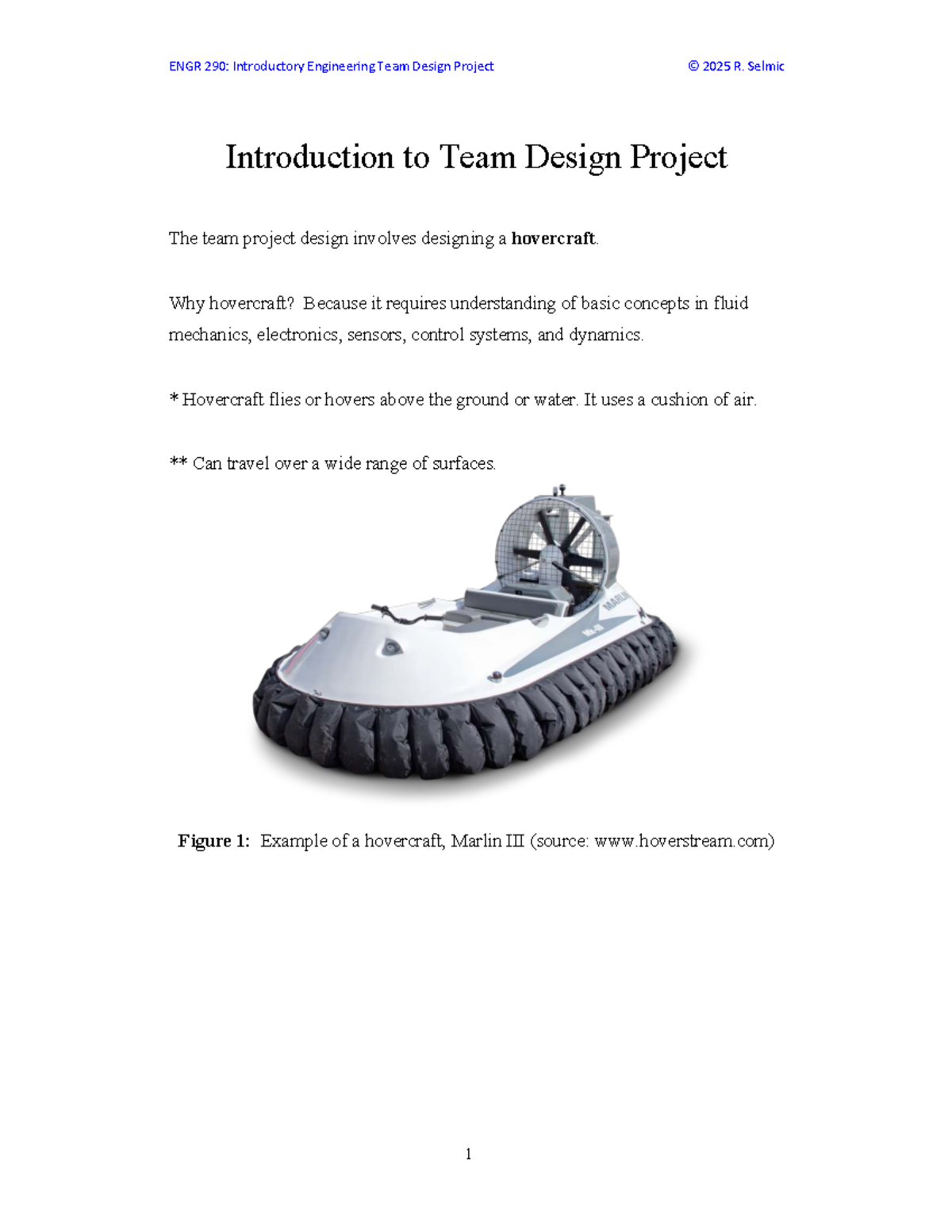 ENGR 290: Intro to Team Design Project - Hovercraft Design Overview ...