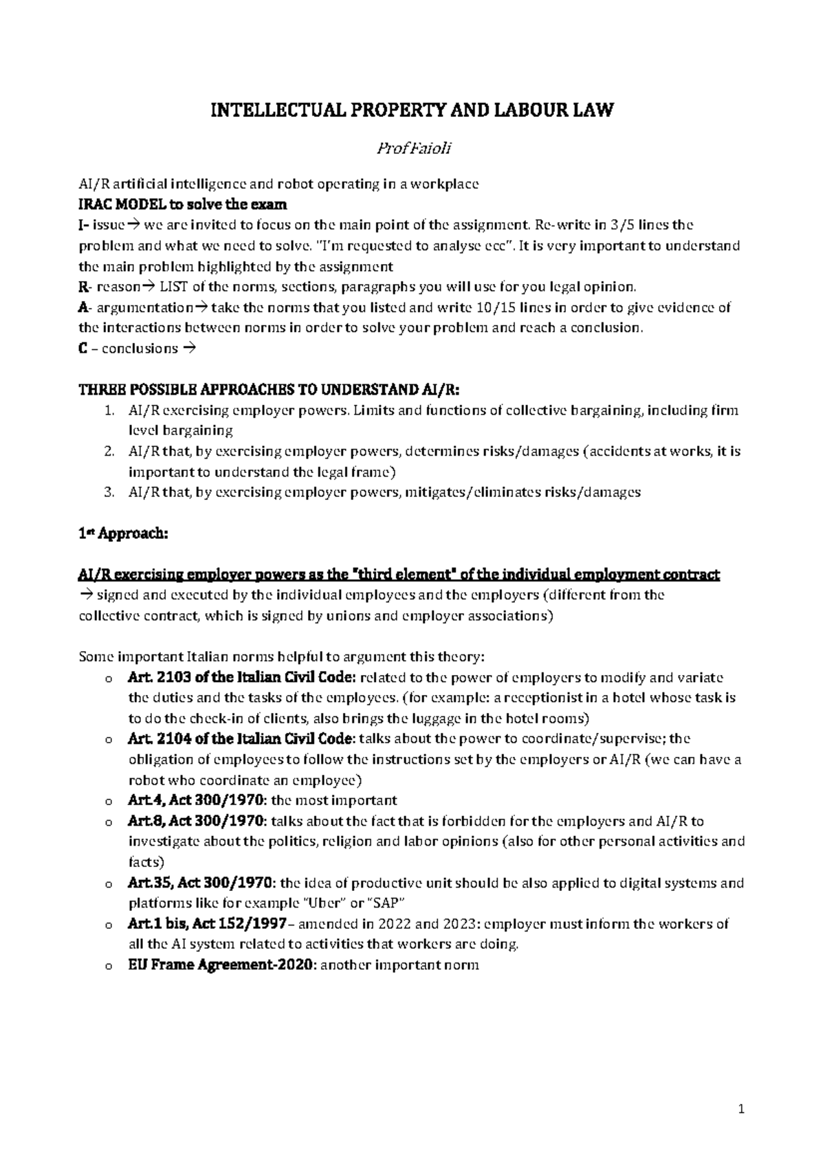 INTELLECTUAL PROPERTY & LABOUR LAW: AI in the Workplace - Exam Notes ...