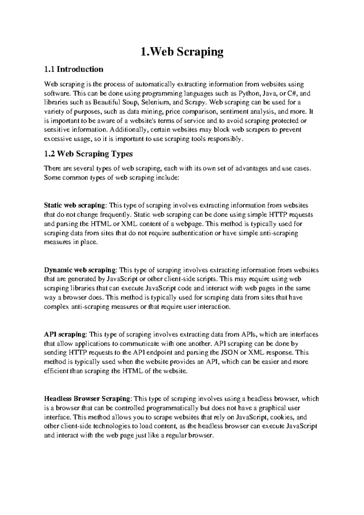 Intern work - 1 Scraping 1 Introduction Web scraping is the process of ...