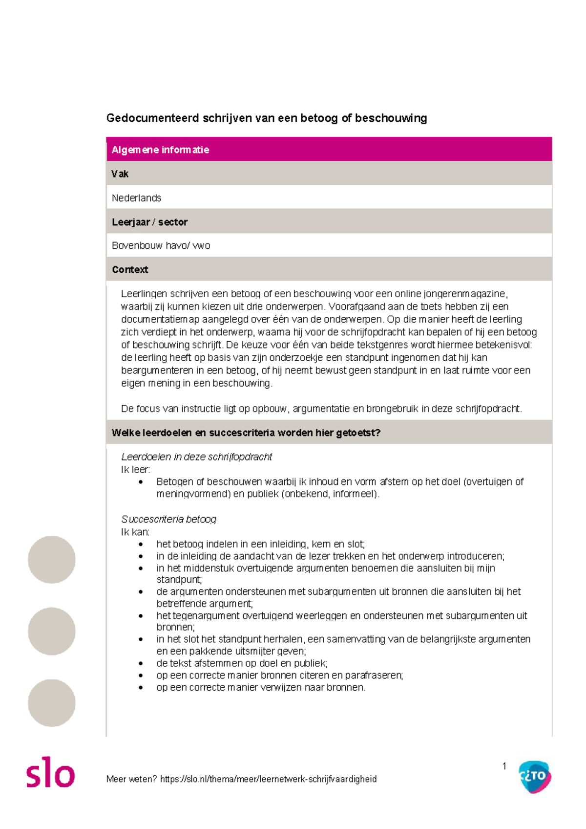 Schrijftaak NL: Gedocumenteerd Betoog of Beschouwing voor VWO Bovenbouw ...