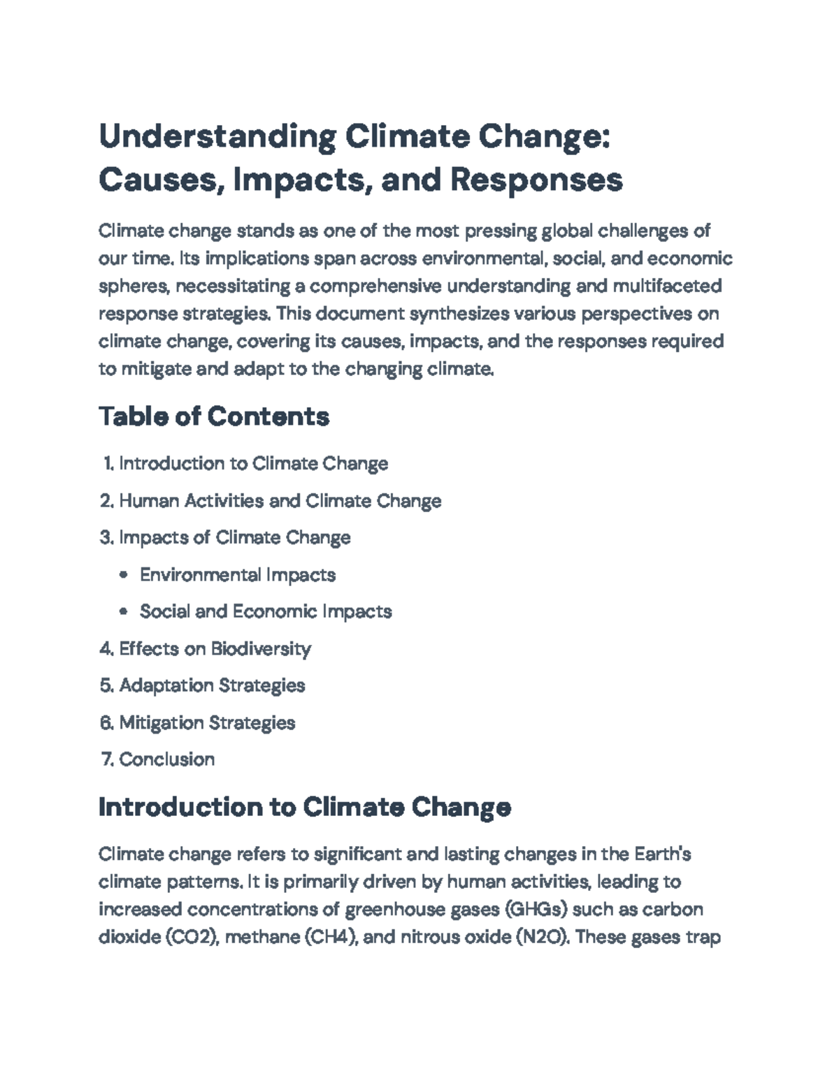 Understanding Climate Change: Causes, Impacts, and Responses (ENV-101 ...