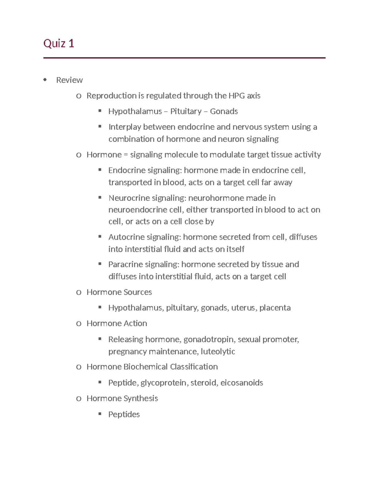 ANSC 3040 Quiz 1 & 2 Study Notes: Reproductive Endocrinology Insights ...