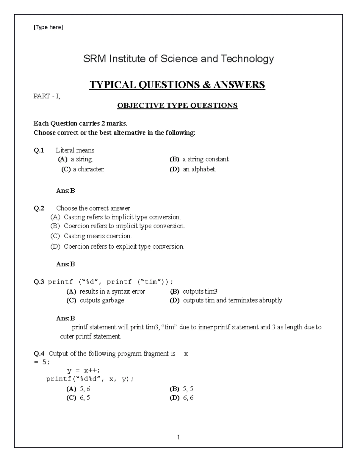 Two Mark Questions with Answers: Intro to Programming Paradigms - Studocu