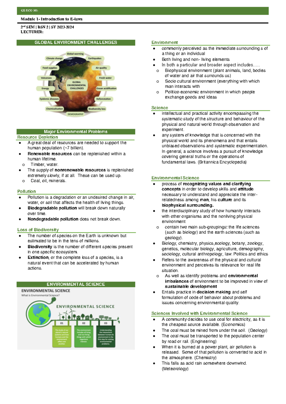 ECO1 - Lecture on Global Environmental Challenges and Sustainability ...