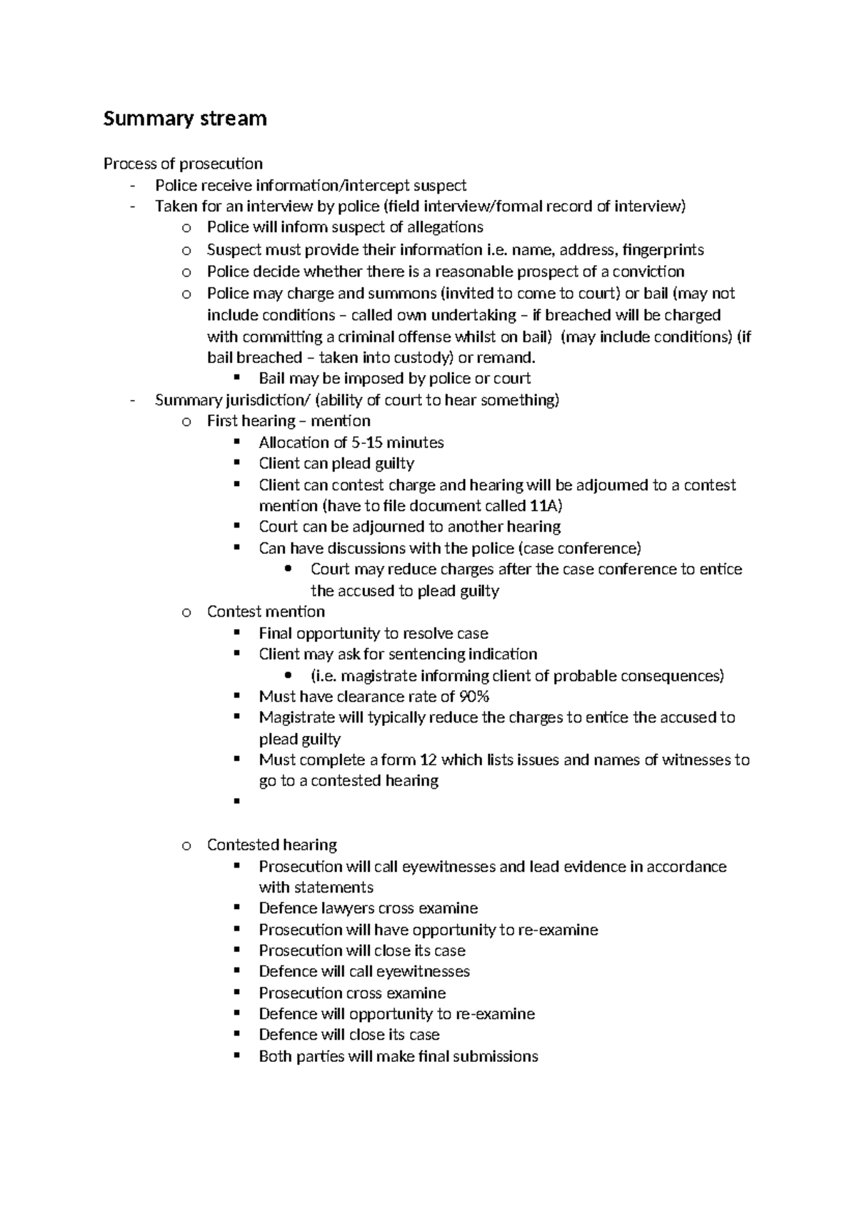 Criminal Process Notes: Summary of Prosecution Steps and Hearings - Studocu