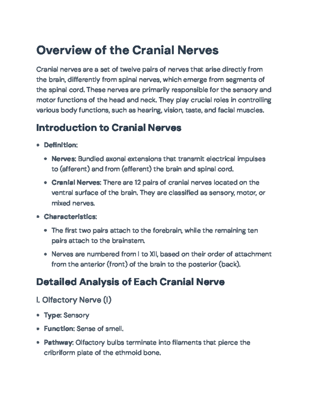 Overview of Cranial Nerves: Functions and Pathways - Overview of the ...