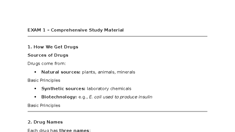 Pharm 101: Exam 1 Comprehensive Study Guide on Drug Sources & Safety ...