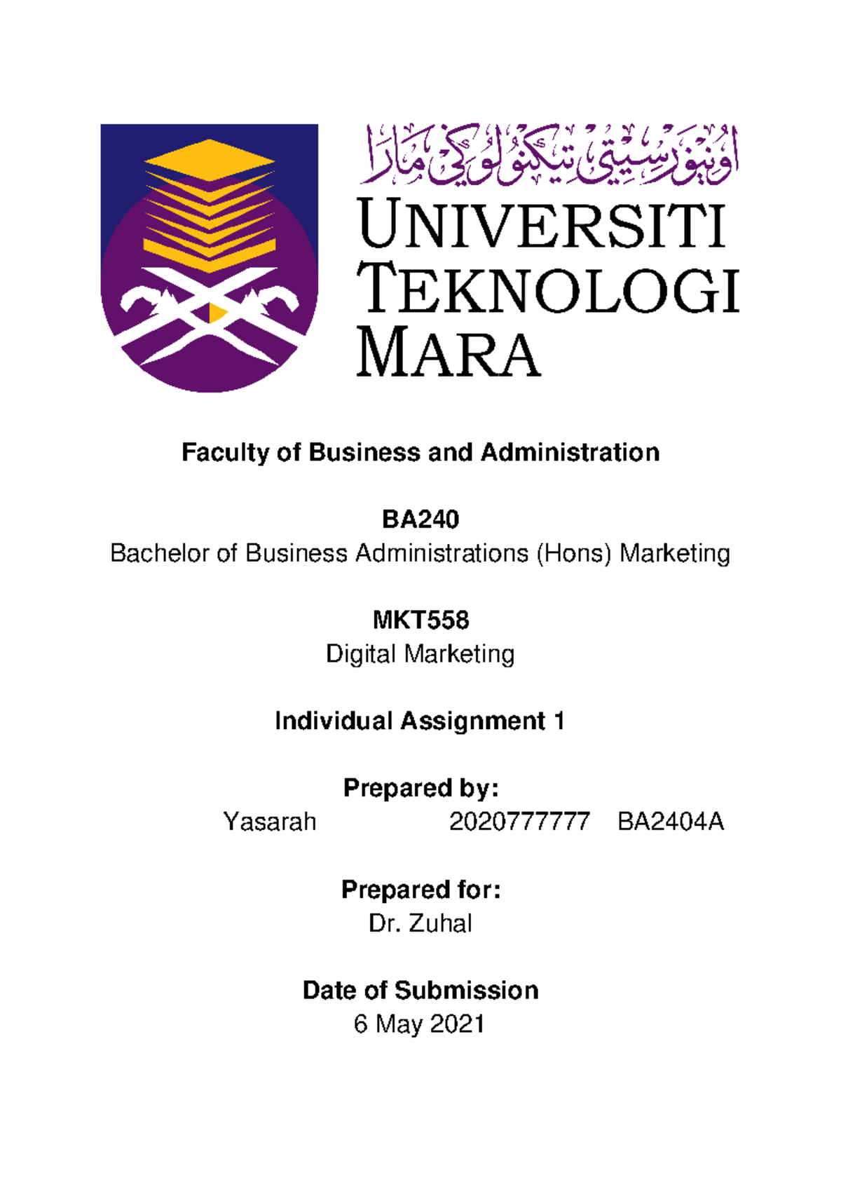 MKT558 Individual Assignment 1: Digital Marketing Analysis Report - Studocu