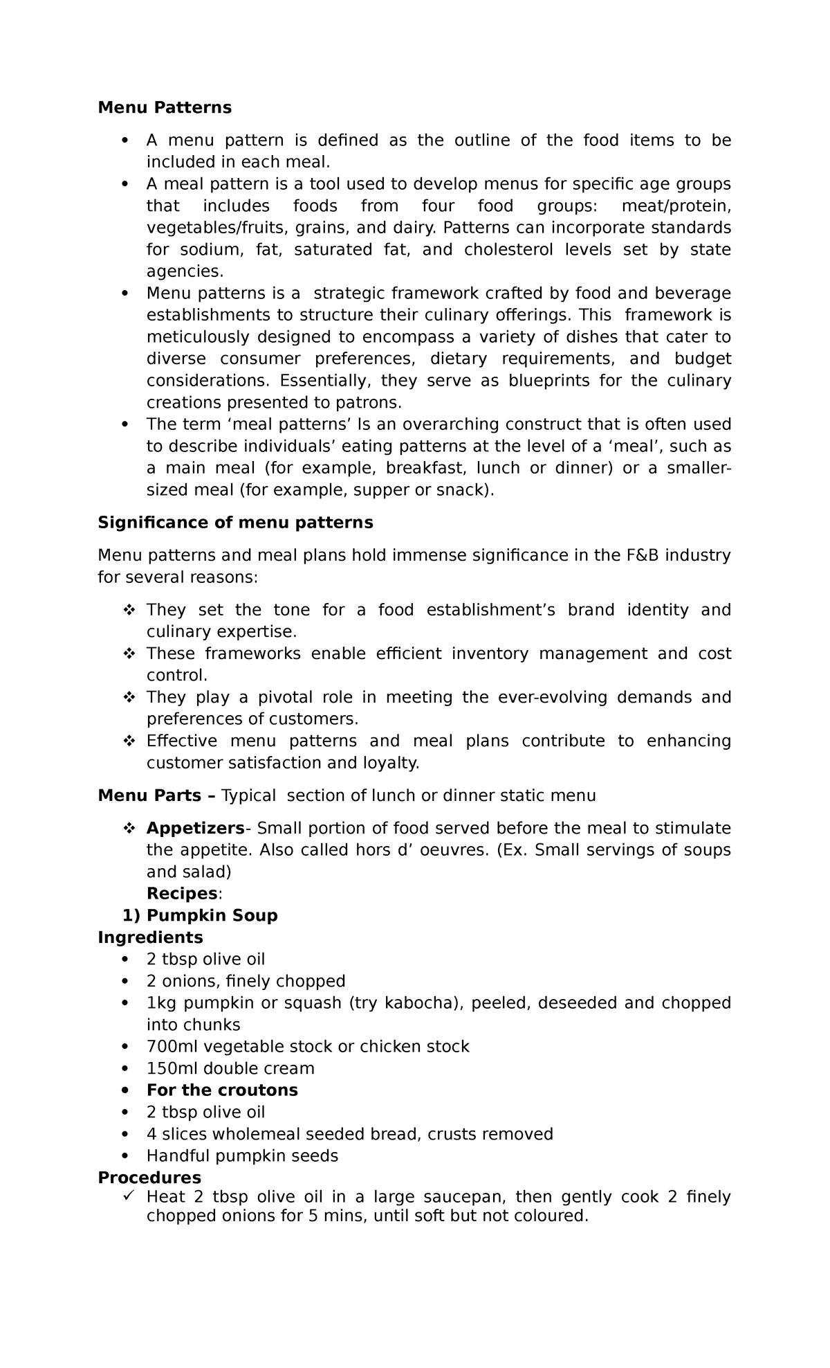 Meal Patterns and Menu Parts: A Comprehensive Guide (Grp-4) - Studocu