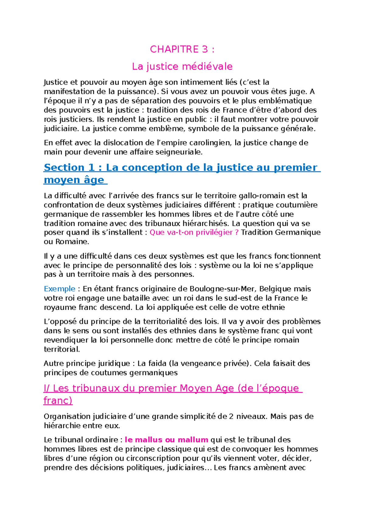Chapitre 3 - note de cours - CHAPITRE 3 : La justice médiévale Justice ...