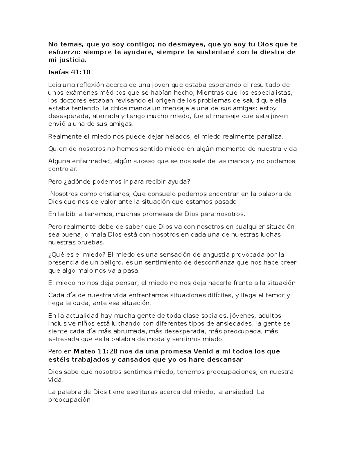 Reflexiones sobre el Miedo y la Esperanza en Isaías 41:10 - Studocu
