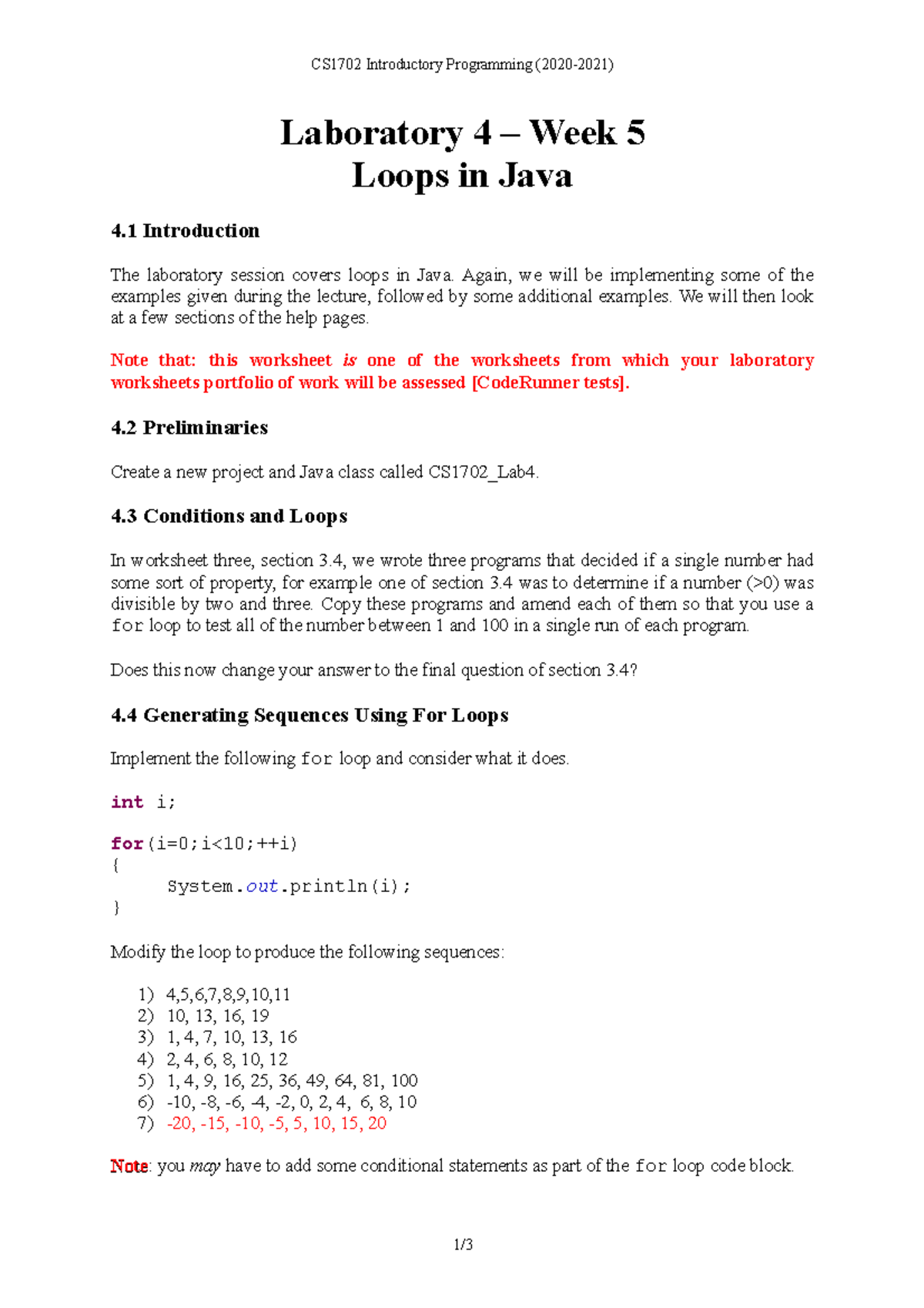 CS1702 Lab 4.1 - Loops and Patterns in Java Lab Notes - Studocu