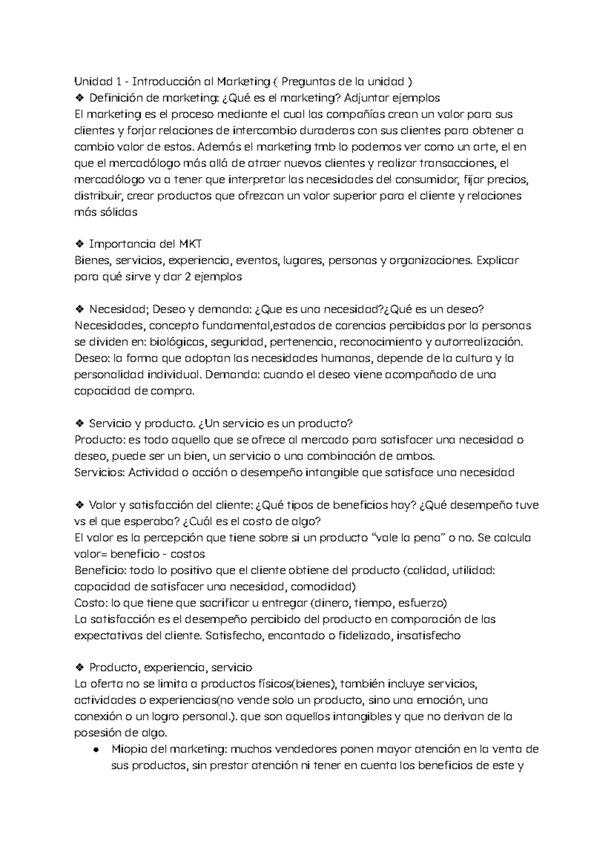 Unidad 1: Introducción al Marketing - Preguntas y Conceptos Clave - Studocu