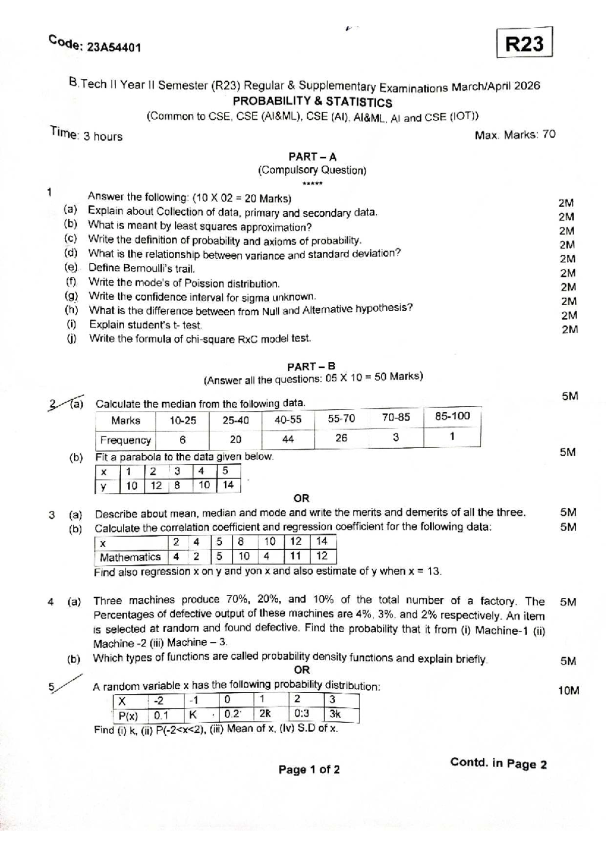 P&S R23 B.Tech II Year II Sem Probability Statistics Exam Paper 2026 ...
