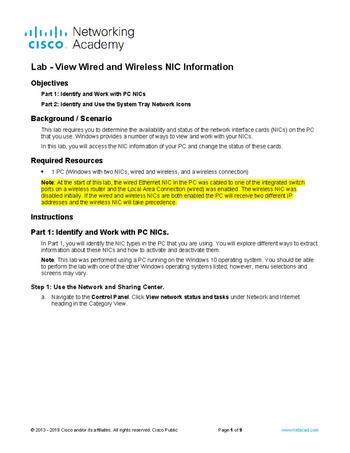 4.6.6 Lab - Exploring Wired and Wireless NICs on a Windows PC - Studocu