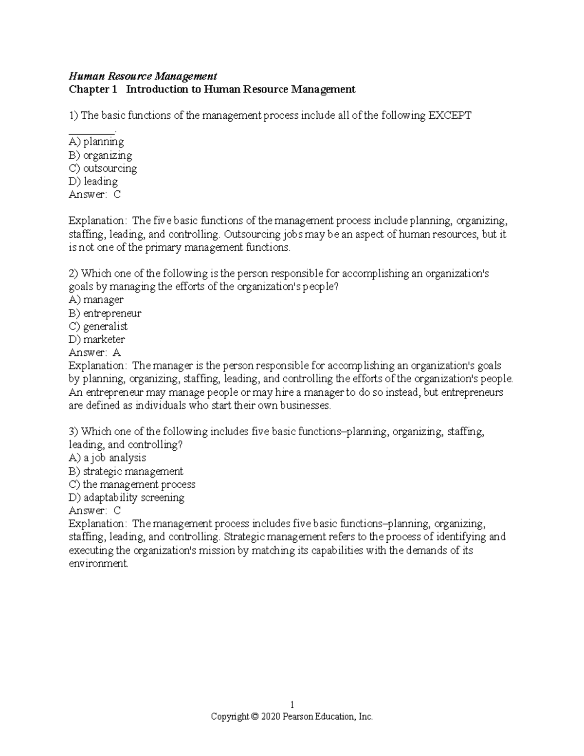 Review Quiz CH1 TB - Practice quiz - Human Resource Management Chapter ...