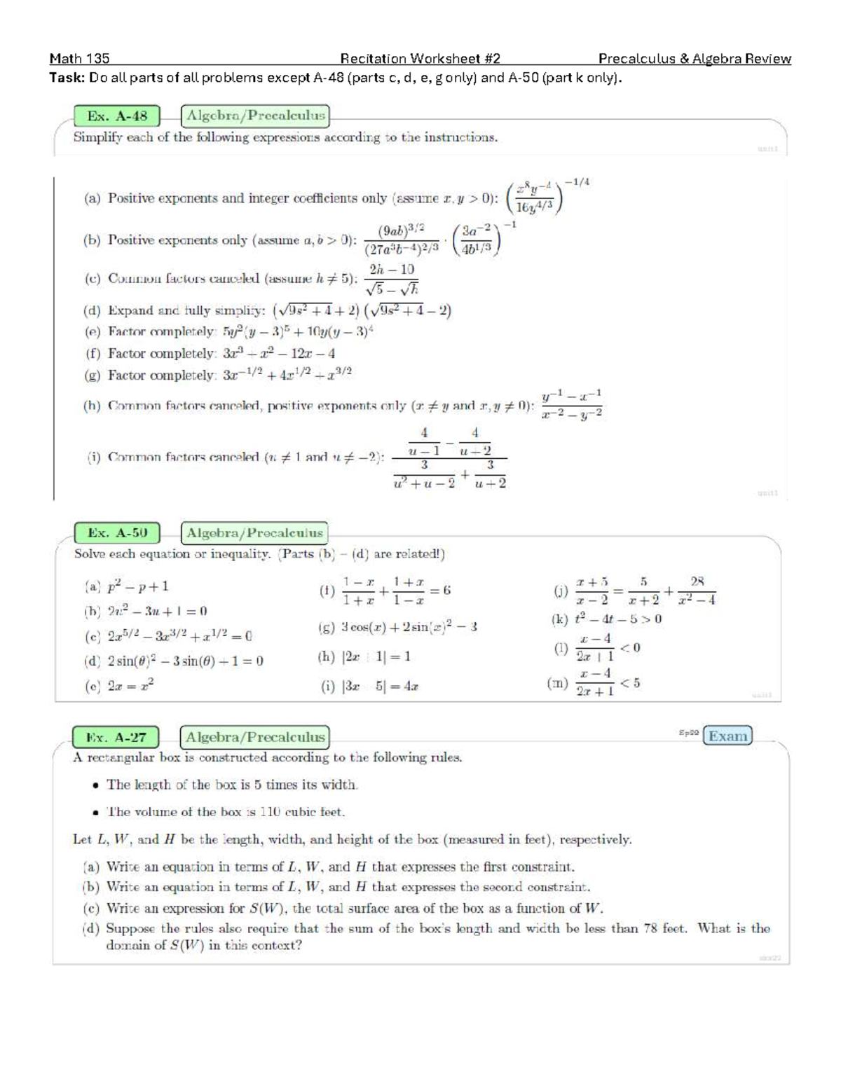 Rec2 - Recitation 2 worksheet - CALC 135 - Math 135 Recitation ...