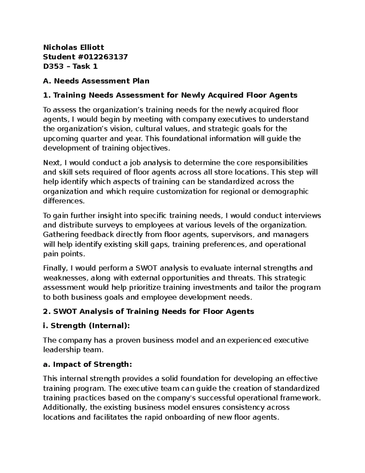 D353 - Task 3: Enhancing Employee Career Engagement Through Training ...