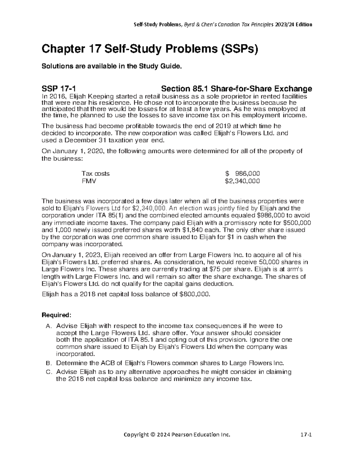 CTP SSP 2023-24 Chapter 17 Problems & Solutions Analysis - Studocu