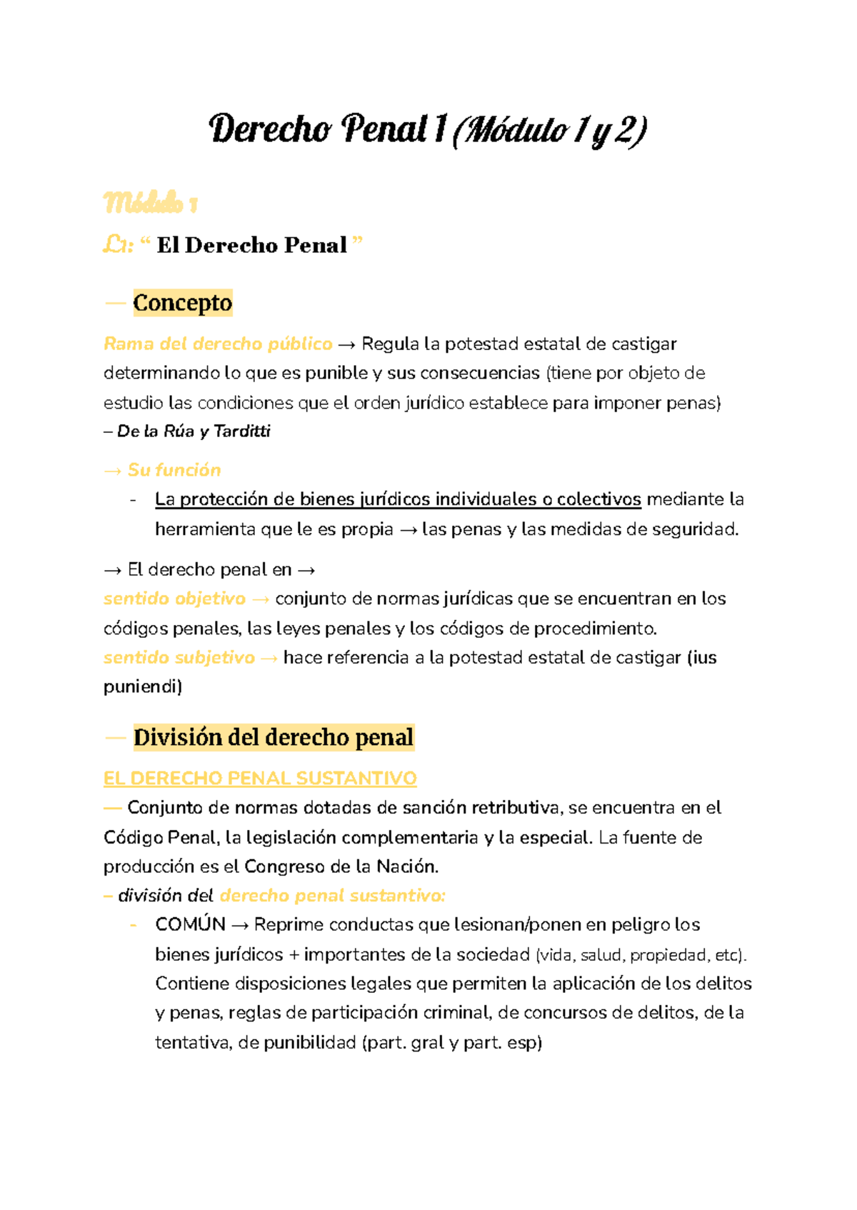 Derecho Penal 1: Módulos 1 y 2 - Conceptos y Teorías Clave - Studocu