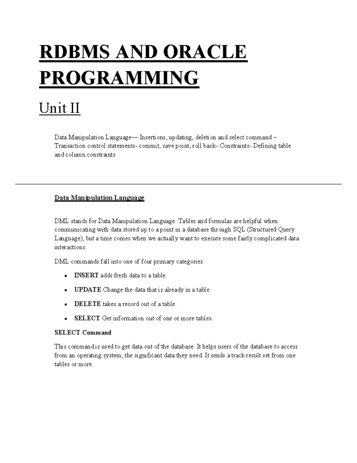 Relational Data Model Overview & Oracle9i Essentials (CS101) - Studocu