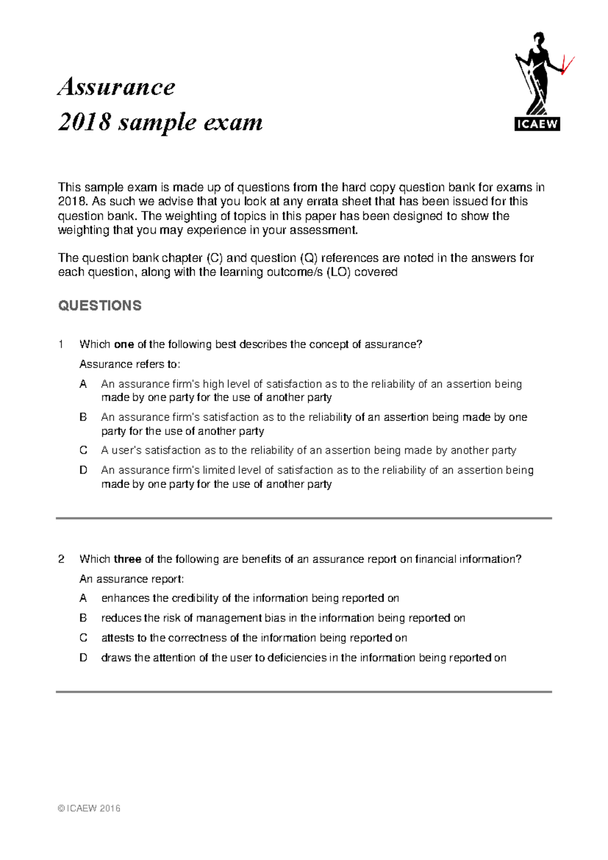 2018 Assurance sample exam - Assurance 2018 sample exam This sample ...