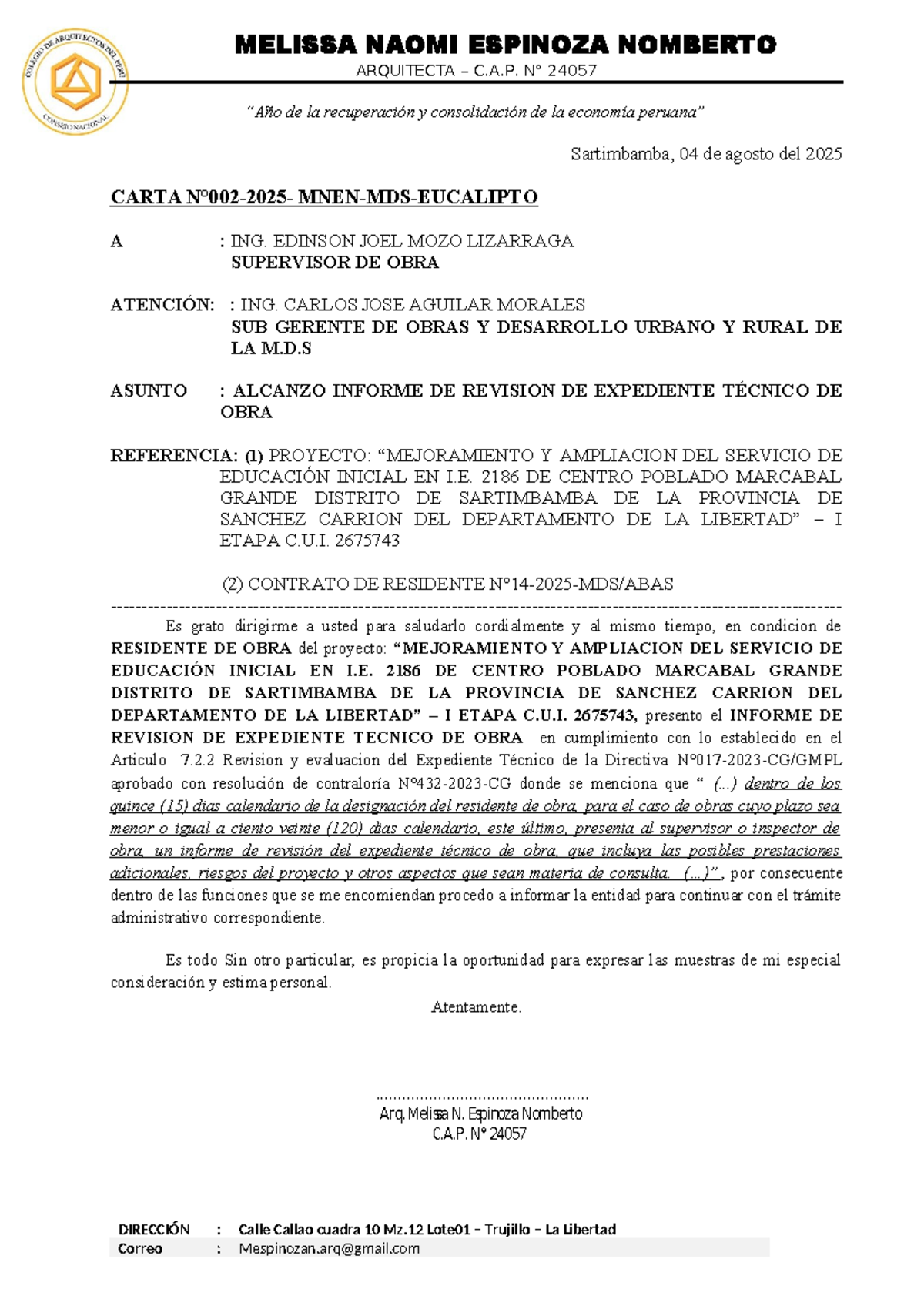 Informe de Revisión de Expediente Técnico - C.A.P. 24057 - Studocu