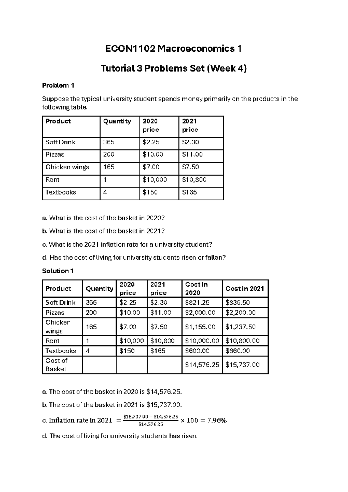 ECON1102 Tutorial 3 - Problem Set Solutions for Macroeconomics 1 - Studocu
