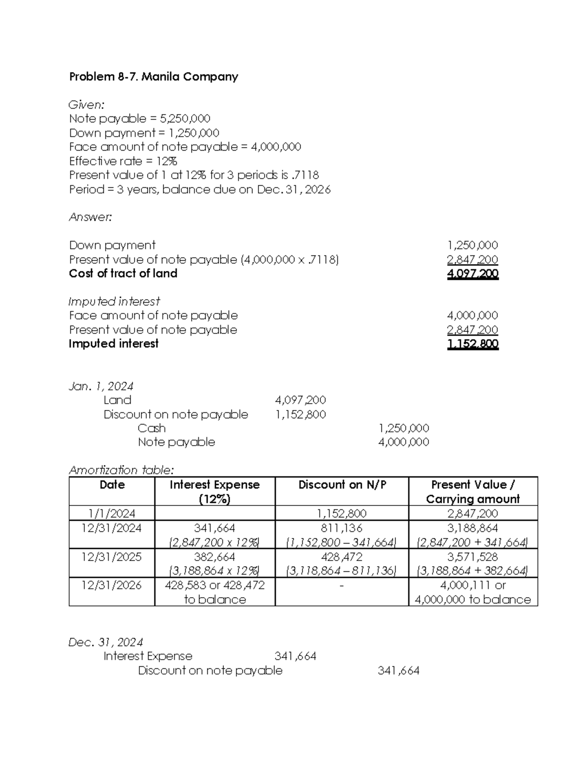Problem 8 7 Group 6 - Notes - Problem 8-7. Manila Company Given: Note ...