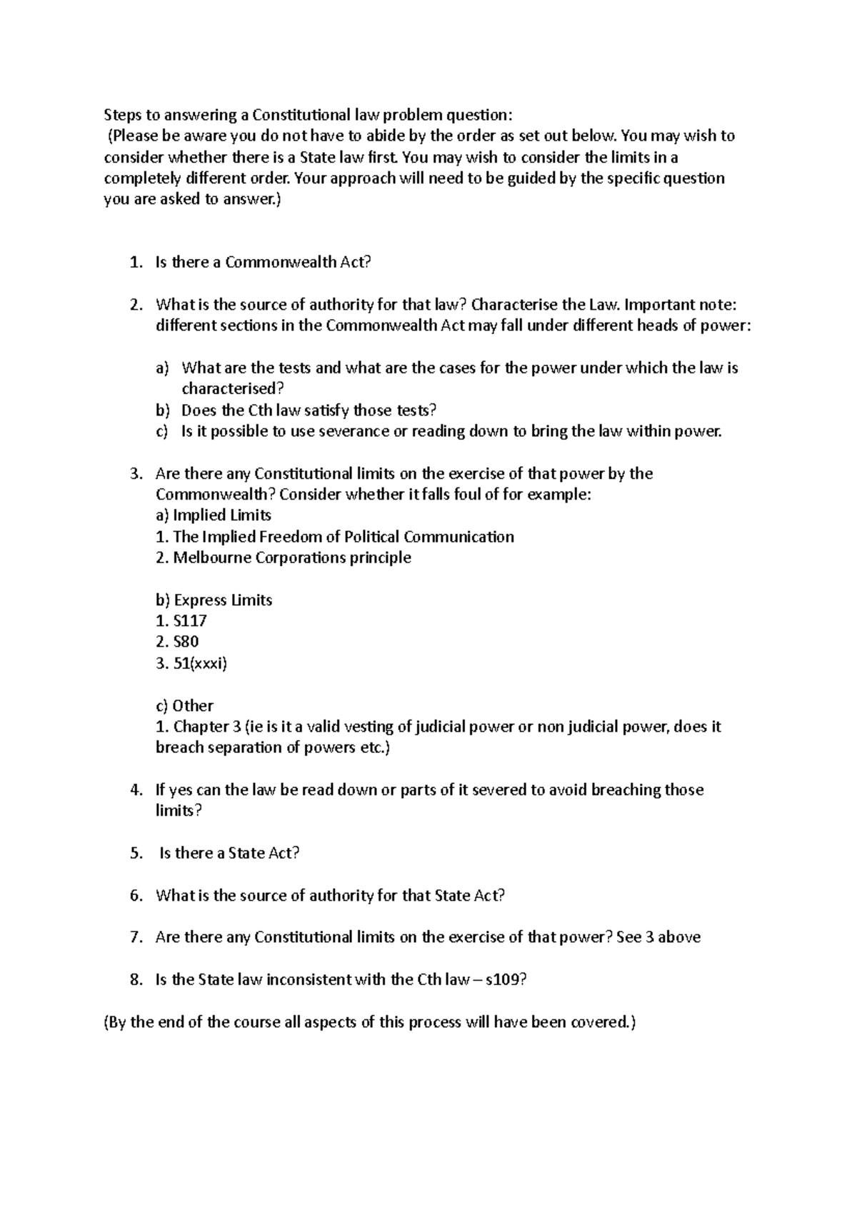 Guidelines for Answering Constitutional Law Problem Questions - Studocu
