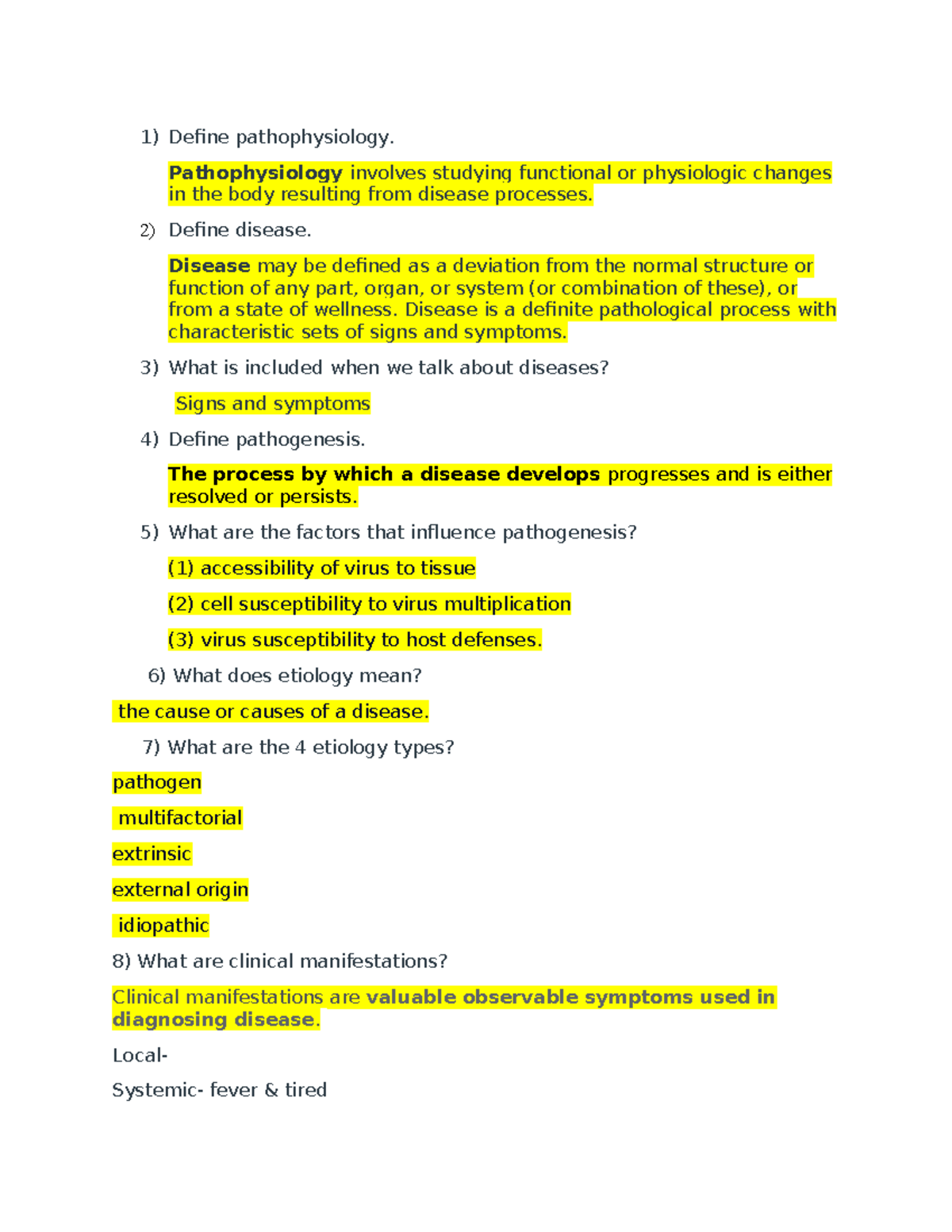 PREP for Day 1 - intro to patho - Define pathophysiology ...